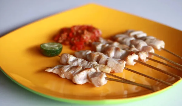 Taichan Satay Med Extra Kryddig Chilisås Variant Kyckling Satay — Stockfoto
