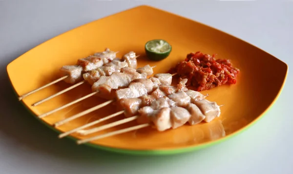 Satay Taichan Έξτρα Πικάντικη Σάλτσα Τσίλι Παραλλαγή Του Satay Κοτόπουλο — Φωτογραφία Αρχείου