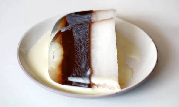 Pudding Coklat Dan Saus Fla Hidangan Penutup Lezat — Stok Foto