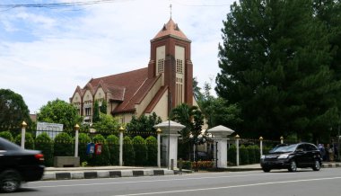 Bogor, Endonezya - 3 Ocak 2019: Kilise, Zebaoth Bogor Palace yanında oturan Bogor. Gereja Ayam veya horoz kilise olarak bilinen. 