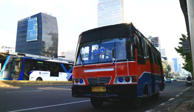 Jakarta, Indonesia - March 4, 2019: MetroMini minibus (public transport) on Jalan MH Thamrin.
