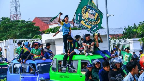 Bogor Indonézia Június 2019 Tira Persikabo Labdarúgó Klub Szurkolók Jönnek — Stock Fotó