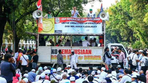 Jacarta Indonésia Junho 2019 Apoiantes Prabowo Protestam Perto Tribunal Constitucional — Fotografia de Stock