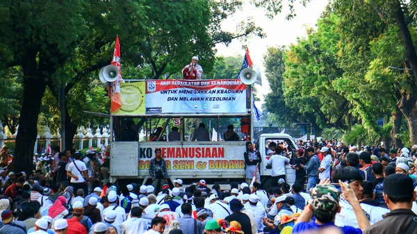 Dżakarta Indonezja Czerwca 2019 Prabowo Zwolennicy Protestu Pobliżu Trybunału Konstytucyjnego — Zdjęcie stockowe
