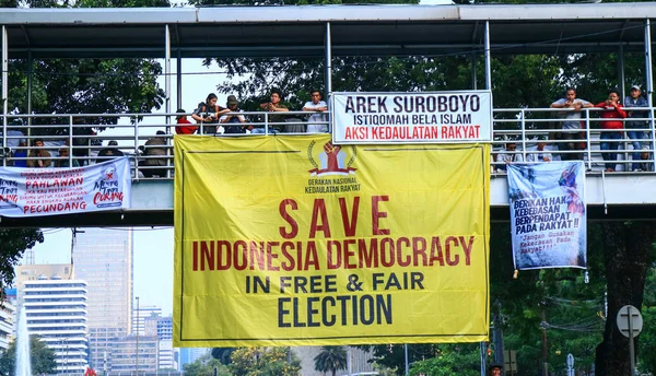Jakarta Endonezya Haziran 2019 Prabowo Nun Destekçileri Heykelinin Yanında Gösteri — Stok fotoğraf