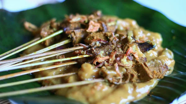 Sate Padang Padang Satay Hoja Plátano Sate Padang Satay Carne — Foto de Stock