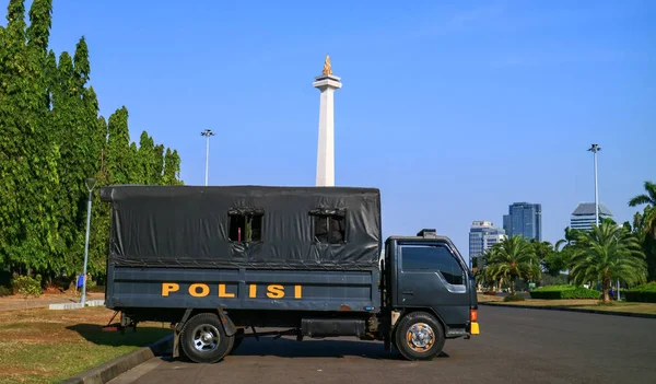 Yakarta Indonesia Julio 2019 Coche Policía Plaza Merdeka Centro Yakarta — Foto de Stock