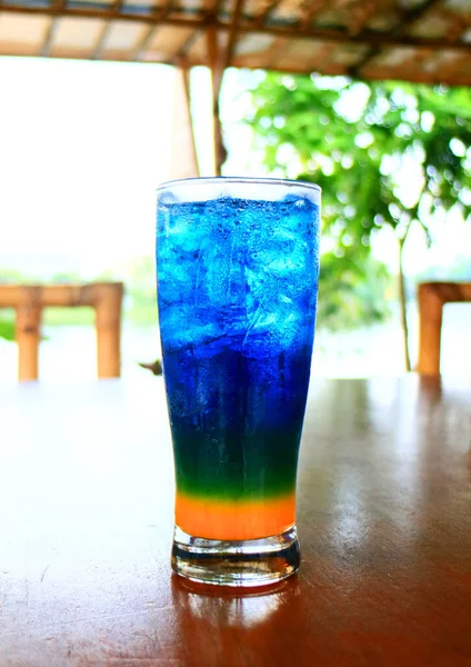 Ocean blue drink on the table.