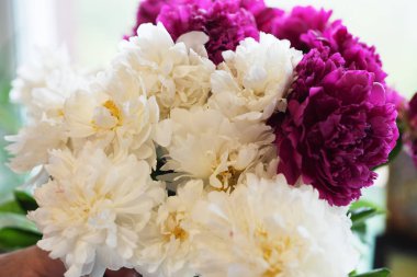 Beyaz ve kırmızı şakayık buketi