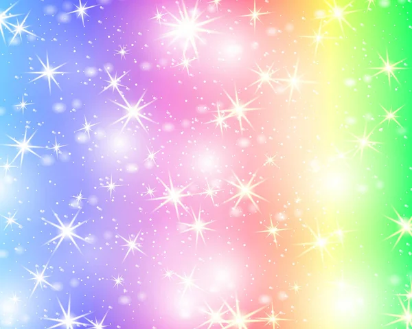 闪闪发光的星彩虹背景 柔和的天空 明亮的美人鱼图案 向量例证 独角兽五颜六色的星星背景 — 图库矢量图片