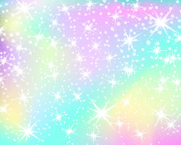 Tek boynuzlu at rainbow arka plan. Pastel renk holografik gökyüzünde. Parlak deniz kızı Prenses renklerde desen. Vektör çizim. Gökkuşağı Fileli fantezi degrade renkli zemin.