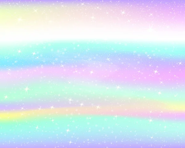 Tek boynuzlu at rainbow arka plan. Pastel renk holografik gökyüzünde. Parlak deniz kızı Prenses renklerde desen. Vektör çizim. Gökkuşağı Fileli fantezi degrade renkli zemin.