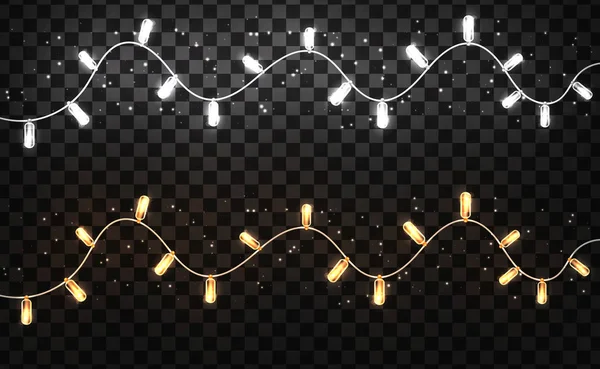 Luces Navidad Aisladas Realistas Sobre Fondo Transparente Elementos Diseño Brillantes — Archivo Imágenes Vectoriales