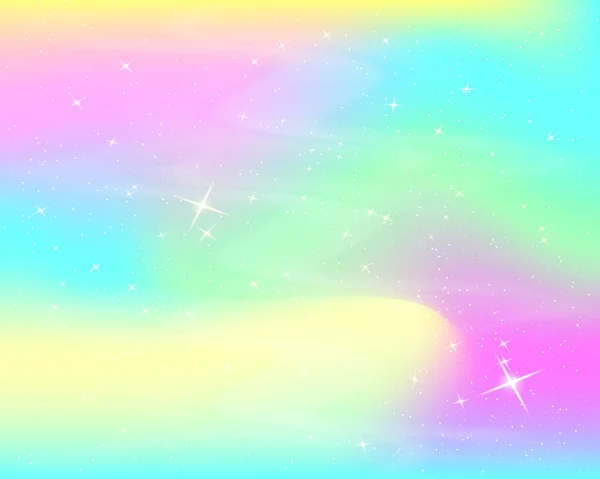 Einhorn Regenbogen Hintergrund Holographischer Himmel Pastellfarbe Helles Meerjungfrauenmuster Prinzessinnenfarben Vektorillustration — Stockvektor