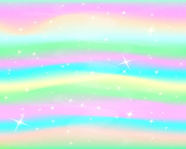 Tek boynuzlu at rainbow arka plan. Pastel renk holografik gökyüzünde. Parlak deniz kızı Prenses renklerde desen. Vektör çizim. Gökkuşağı Fileli fantezi degrade renkli zemin.