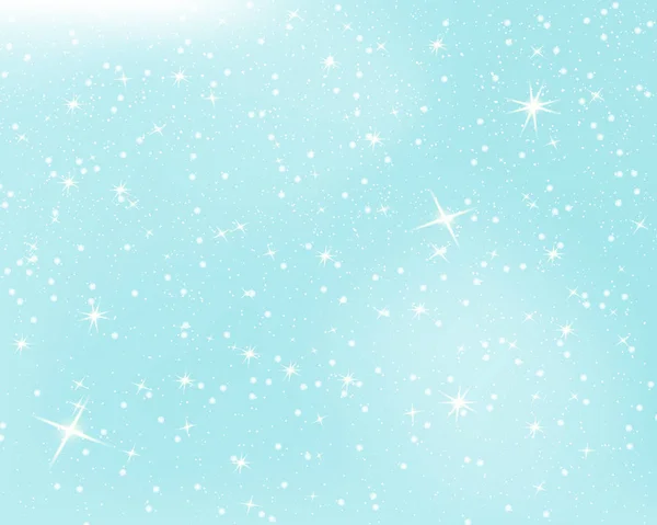 Schneefall Blauer Himmel Mit Sternen Und Wolken Funkelnder Sternenhintergrund Vektorillustration — Stockvektor