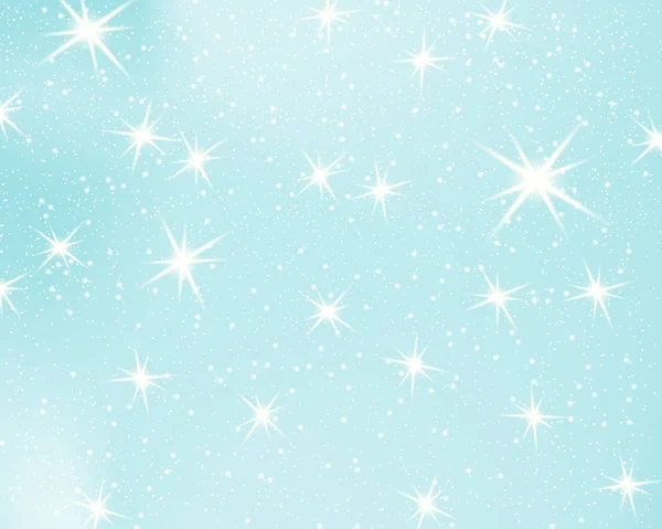 Chute Neige Ciel Bleu Avec Étoiles Nuages Fond Étoilé Scintillant — Image vectorielle