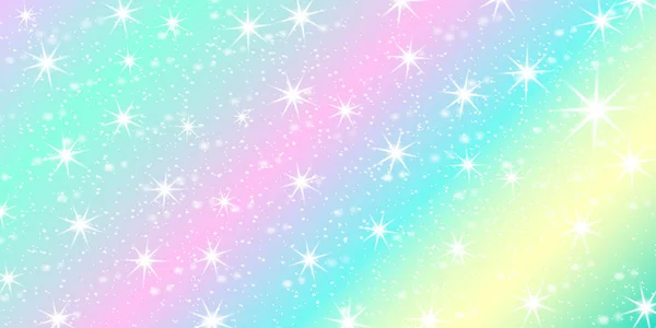 Tek boynuzlu at rainbow arka plan. Pastel renk holografik gökyüzünde. Parlak deniz kızı Prenses renklerde desen. Vektör çizim. Gökkuşağı Fileli fantezi degrade renkli zemin.