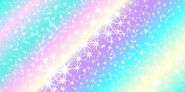 Tek boynuzlu at rainbow arka plan. Pastel renk holografik gökyüzünde. Parlak deniz kızı Prenses renklerde desen. Vektör çizim. Gökkuşağı Fileli fantezi degrade renkli zemin.