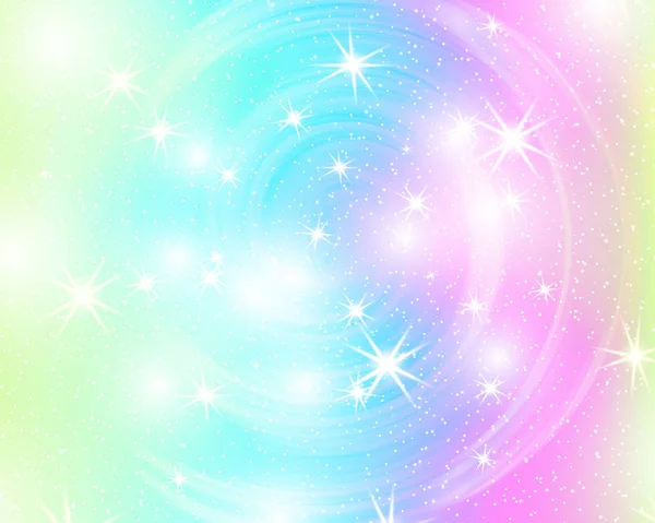 Tek boynuzlu at rainbow arka plan. Pastel renk holografik gökyüzünde. Parlak deniz kızı Prenses renklerde desen. Vektör çizim. Gökkuşağı Fileli fantezi degrade renkli zemin.