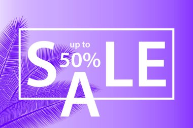 Satışı büyük başlığı ile palmiye yaprakları. Çiçek tropikal tatil arka plan. Vektör çizim. Sıcak yaz satış tasarlayın. EPS 10.