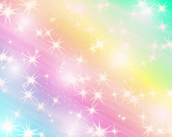 Fondo Arcoíris Unicornio Cielo Holográfico Color Pastel Patrón Sirena Brillante — Vector de stock