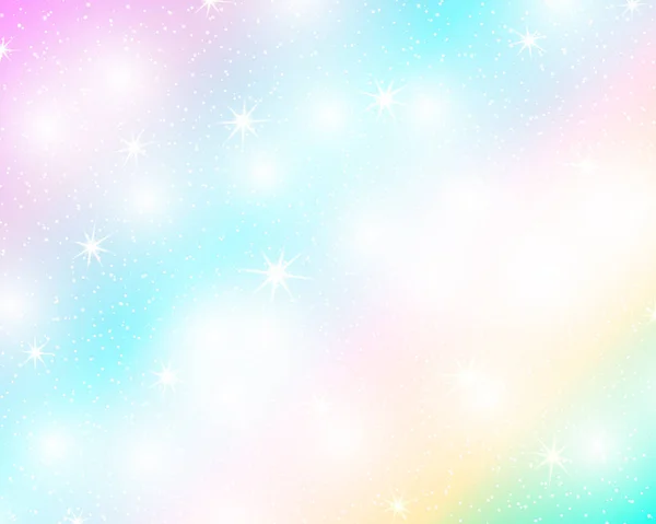Unicorno Sfondo Arcobaleno Cielo Olografico Colore Pastello Luminoso Modello Sirena — Vettoriale Stock
