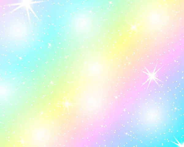 Einhorn Regenbogen Hintergrund Holographischer Himmel Pastellfarbe Helles Meerjungfrauenmuster Prinzessinnenfarben Vektorillustration — Stockvektor