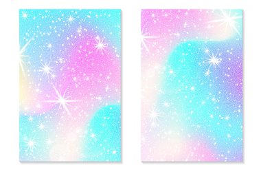 Tek boynuzlu at rainbow arka plan. Holografik gökyüzü