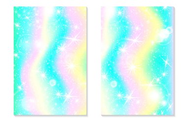 Tek boynuzlu at rainbow arka plan. Holografik gökyüzü 