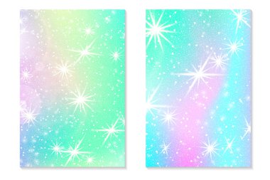 Tek boynuzlu at rainbow arka plan. Holografik gökyüzü