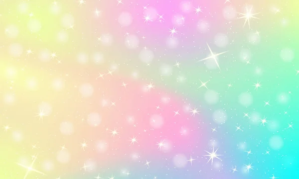 Einhorn Regenbogen Hintergrund. holographischer Himmel in Pastellfarbe. helles Meerjungfrauenmuster in Prinzessinnenfarben. Vektorillustration. Fantasie-Gradient bunte Kulisse mit Regenbogen-Mesh. — Stockvektor