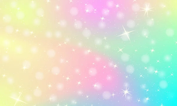 Fondo arcoíris unicornio. Cielo holográfico en color pastel. Patrón de sirena brillante en colores princesa. Ilustración vectorial. Fantasía gradiente colorido telón de fondo con malla de arco iris . — Vector de stock