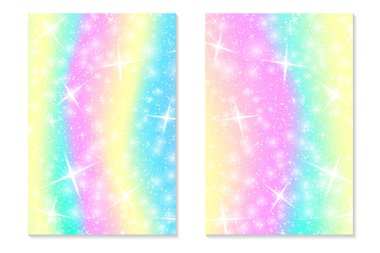 Tek boynuzlu at rainbow arka plan. Pastel renk holografik gökyüzünde. Parlak hologram deniz kızı Prenses renklerde desen. Vektör çizim. Tek boynuzlu at fantezi degrade renkli rainbow zemin.