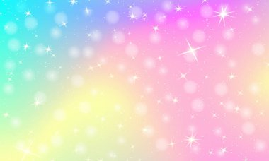 Tek boynuzlu at rainbow arka plan. Holografik gökyüzü