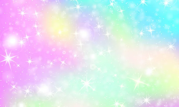 Unicorn rainbow background. Holographic sky — Stock Vector