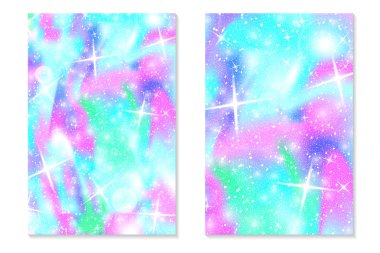 Tek boynuzlu at rainbow arka plan. Holografik gökyüzü