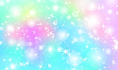 Tek boynuzlu at rainbow arka plan. Holografik gökyüzü