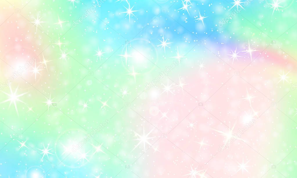 Unicorn rainbow background. Holographic sky