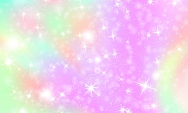 Tek boynuzlu at rainbow arka plan. Holografik gökyüzü