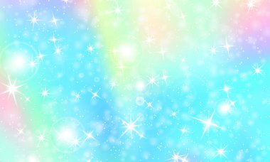 Tek boynuzlu at rainbow arka plan. Holografik gökyüzü