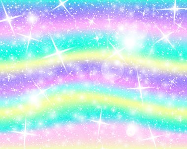 Tek boynuzlu at rainbow arka plan. Holografik gökyüzü