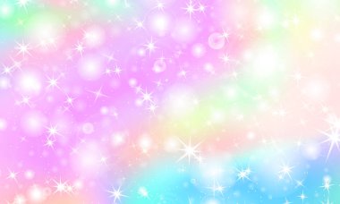Unicorn rainbow background. Holographic sky vector