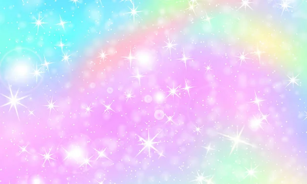 Unicorn rainbow background. Holographic sky — Stock Vector