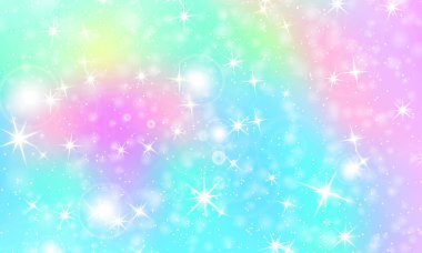 Tek boynuzlu at rainbow arka plan. Holografik gökyüzü