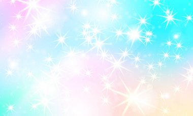 Tek boynuzlu at rainbow arka plan. Holografik gökyüzü