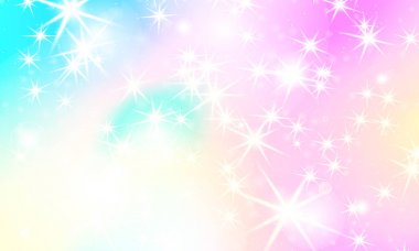 Tek boynuzlu at rainbow arka plan. Holografik gökyüzü