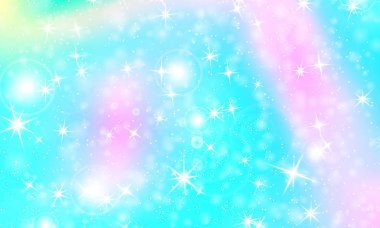 Tek boynuzlu at rainbow arka plan. Holografik gökyüzü