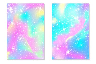 Tek boynuzlu at rainbow arka plan. Holografik gökyüzü