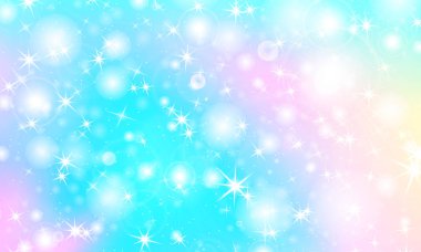 Tek boynuzlu at rainbow arka plan. Holografik gökyüzü